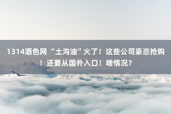 1314酒色网 “土沟油”火了！这些公司豪恣抢购！还要从国外入口！啥情况？